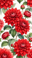 Vibrant Red Dahlias in Full Bloom - A Botanical Masterpiece.