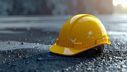 Yellow Hard Hat on Construction Site - Safety First.