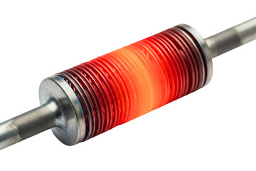 Glowing red electric heating coil cylinder component isolated with transparent background