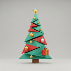 Stylized Geometric Christmas Tree with Ornaments and Gift.