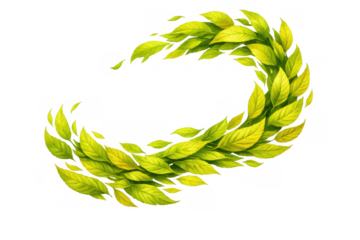 Green leaves forming a natural swirling wreath, botanical foliage design element for organic decoration and ecology concepts