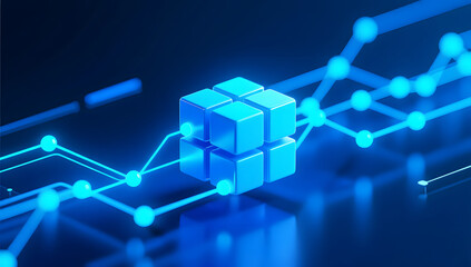 Abstract technology background with blue data stream and blockchain concept