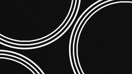 Abstract Minimalist White Circular Lines on Black Background with Retro Grain Texture © Arthapicture