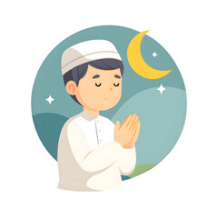Muslim boy praying during Ramadan and Eid celebration illustration