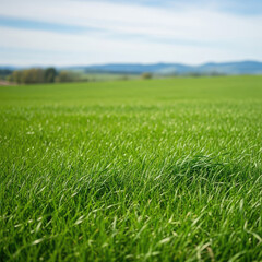 Vibrant Green Field Under a Bright Sky.
