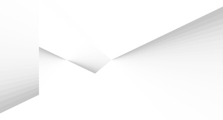 A minimalist abstract composition featuring white and light grey geometric planes with sharp angles and soft gradients, creating a three-dimensional folded paper effect.