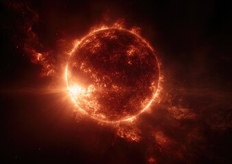 Obraz premium Fiery sun flares and glows amidst nebulous cosmic clouds in deep space