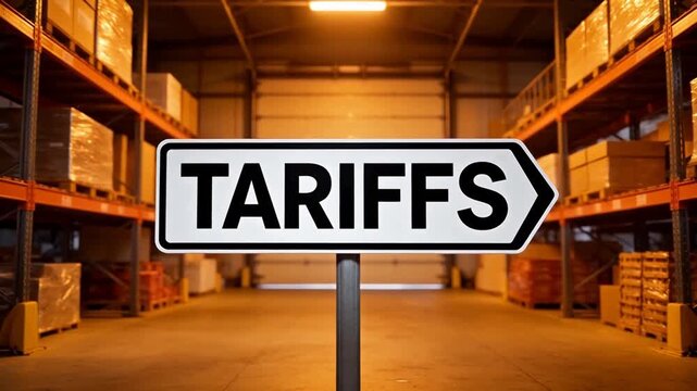 Warehouse sign with word tariffs