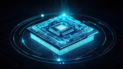 Futuristic CPU in glowing blue light