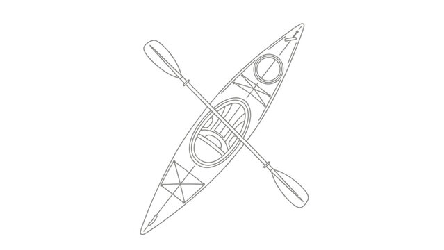 Kayak with Paddles Line Art Black Outline Top View Vector Illustration