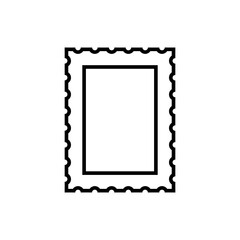 Postage stamp icon with rectangular perforated border in clean outline style. Ideal for mail, shipping, philately, logistics, postal services, UI design, and minimalist graphic projects.