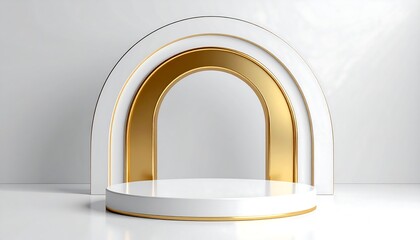 Elegant white and gold podium for product presentation, minimalist design.