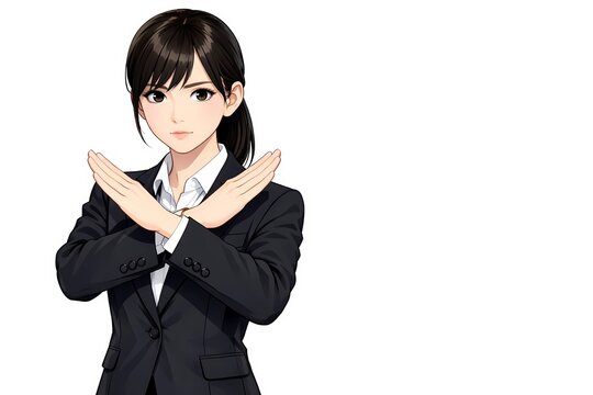 就活のNG例や注意点を説明する若い女性のイラスト