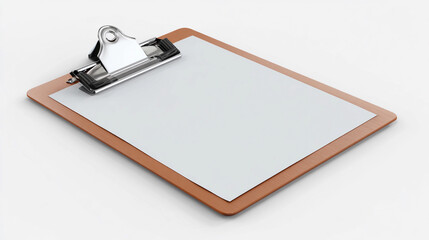 Clipboard rests on a flat surface with a blank sheet of paper
