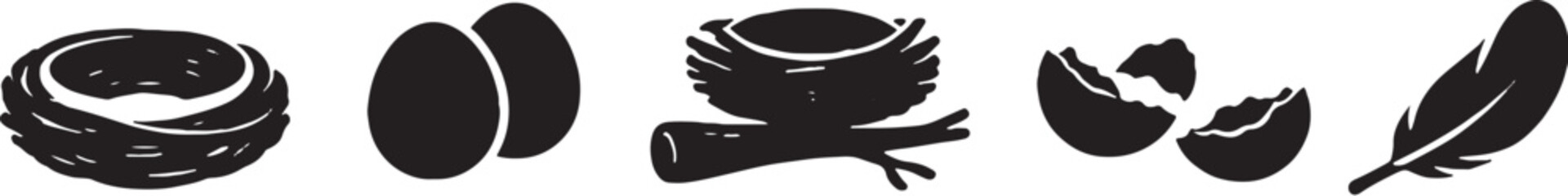 Spring Nesting and Nature Silhouette Icons eps