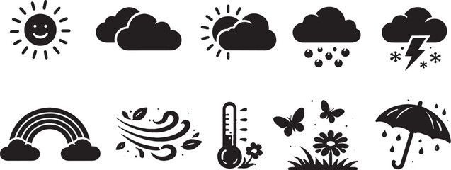 Spring Insect Silhouette Icons eps