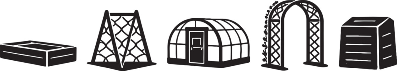 Spring Garden Structure Silhouette Icons eps