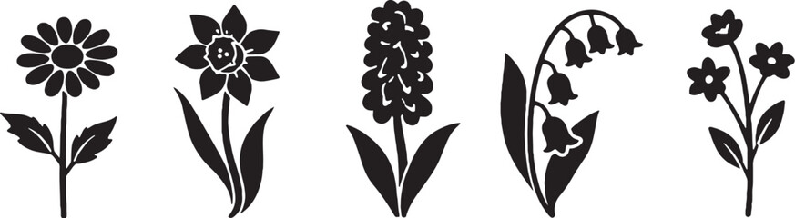 Spring Flower Types Silhouette Icons eps