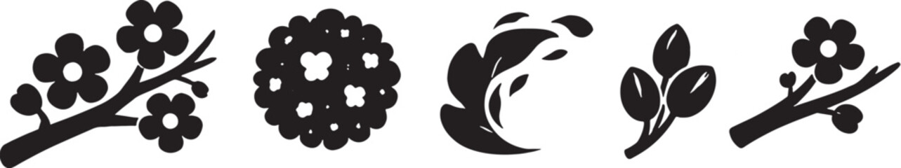 Spring Blossom Tree Parts Silhouette Icons eps