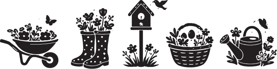 Spring Field Landscape Silhouette Icons eps