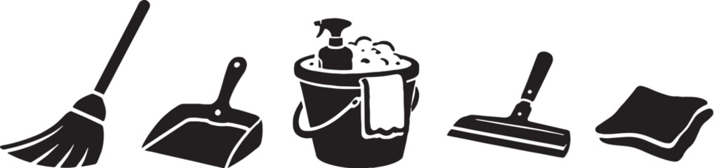 Spring Cleaning Tool Silhouette Icons eps