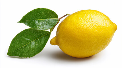 Fresh lemon with leaves on a white background in natural light