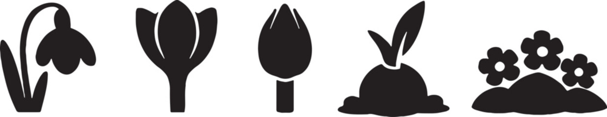 Spring Early Bloom Silhouette Icons Set eps