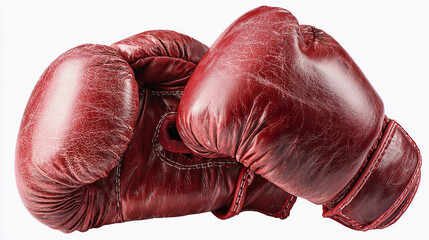Red boxing gloves placed together on a white background