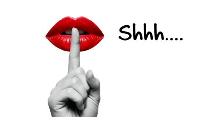 Red Lips with Finger Gesture on Black Background shush