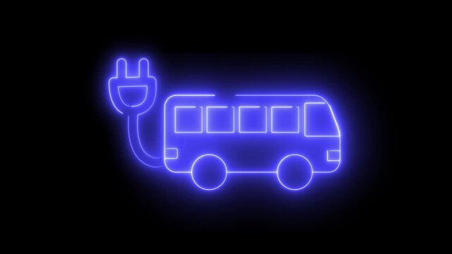 Neon light animation of an electric bus icon	