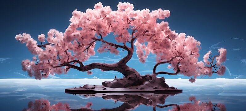 realistic photo of a glossy Cherry blossoms Tree bonsai,generative AI
