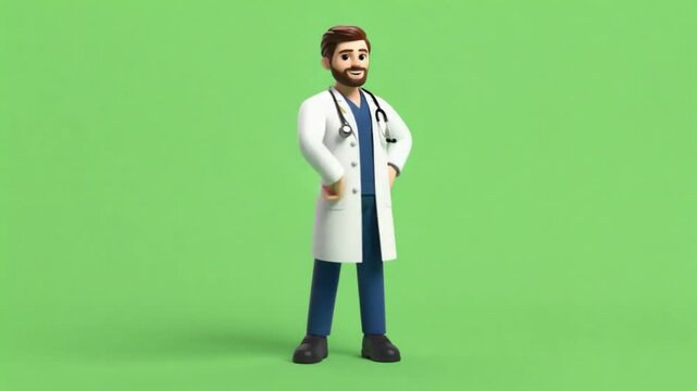 Confident doctor standing with hands on hips in white coat