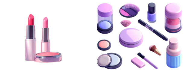 3d beauty makeup product icon collection isolated on transparent background PNG