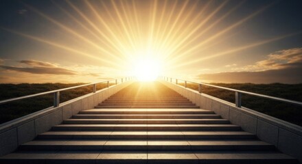 Obraz premium Sunrise path of concrete steps leading to a brilliant light