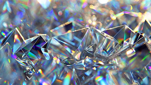 Abstract deep blue crystal facet background, macro shot of prism refraction and crushed ice texture, luxury jewelry and fresh cool concept 3D render animation, showing sharpness and depth.