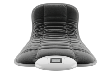 Electric grey heating pad with digital temperature controller isolated on a transparent background