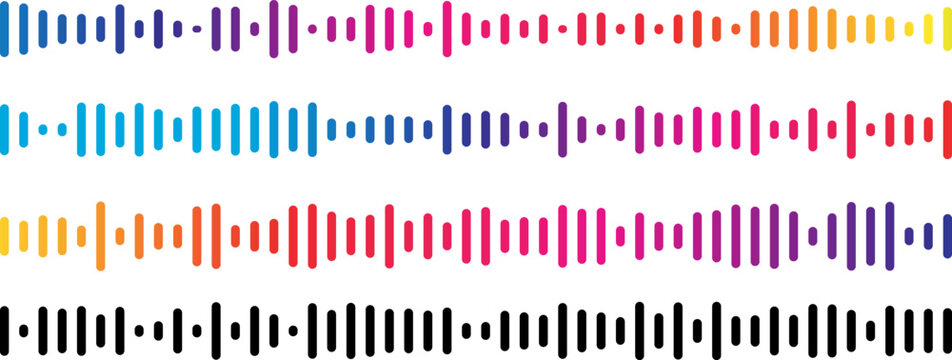 Sound Wave Audio Equalizer Vector |  Colorful Minimal Waveform Line Art | Music Beat Bar Illustration for Poster, UI, Podcast, DJ Background & Audio Spectrum Design	
