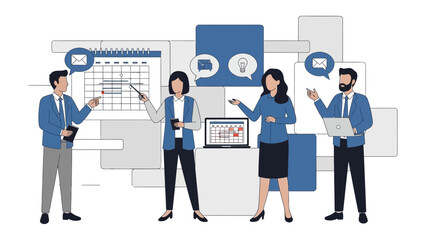 Fototapeta premium Business Team Planning and Strategy Meeting with Calendar and Laptop