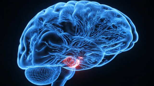 Human brain anatomy animation revealing brainstem for education and research