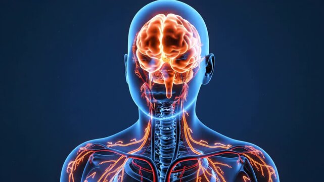 Human brain anatomy detailed 3 d medical illustration against dark background