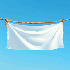 White banner stretched out on the ropes against the blue sky , vector style simple color