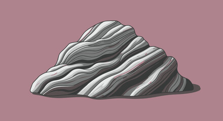 Pixelated rock formation with gray stripes on a muted pink background © Sendal