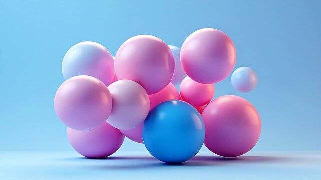 Abstract pink and blue 3D spheres background, floating colorful ball geometric shapes, modern minimal and playful style render animation for toy, candy or e-commerce design.