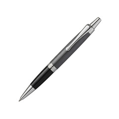 A sophisticated dark gray and black professional pen with shiny silver metallic accents for writing and business, isolated on transparent background