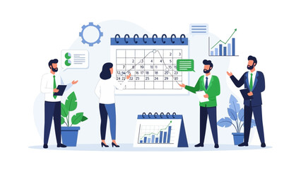 Fototapeta premium Business Team Planning and Strategy Meeting with Calendar and Charts