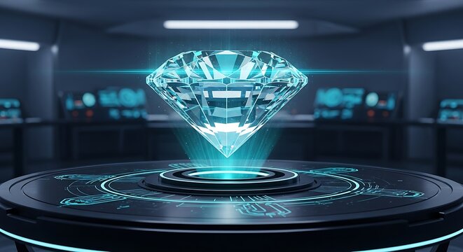 Large diamond on a futuristic platform.