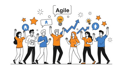 Agile Teamwork Success: Diverse People Celebrating Growth and Innovation