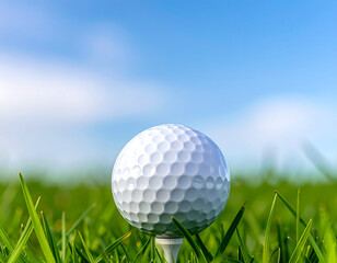 Golf Ball on Tee in Green Field.