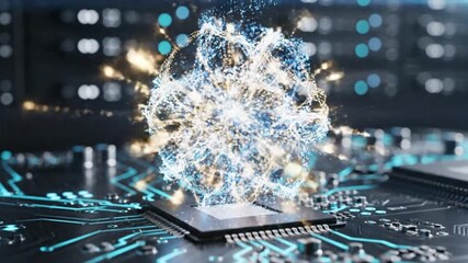 Cinematic motion visualization of advanced digital technology development featuring luminous data circuit stream and glowing neural network processing in high resolution innovation. - Powered by Adobe