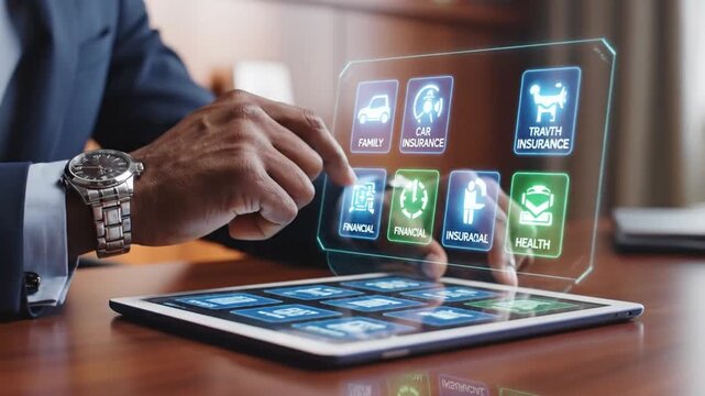 Professional businessman hand operating digital tablet computer using virtual interface cinematic slow motion technology display holographic data screen modern electronic device futuristic 4k